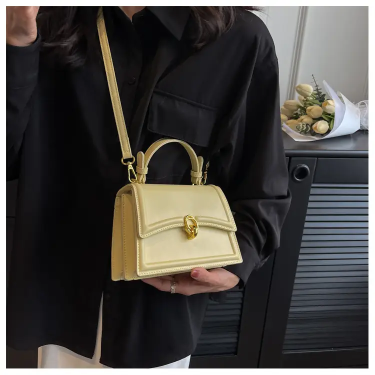 Women's Cream Satchel Shoulder Bag with Gold Clasp — feature 30