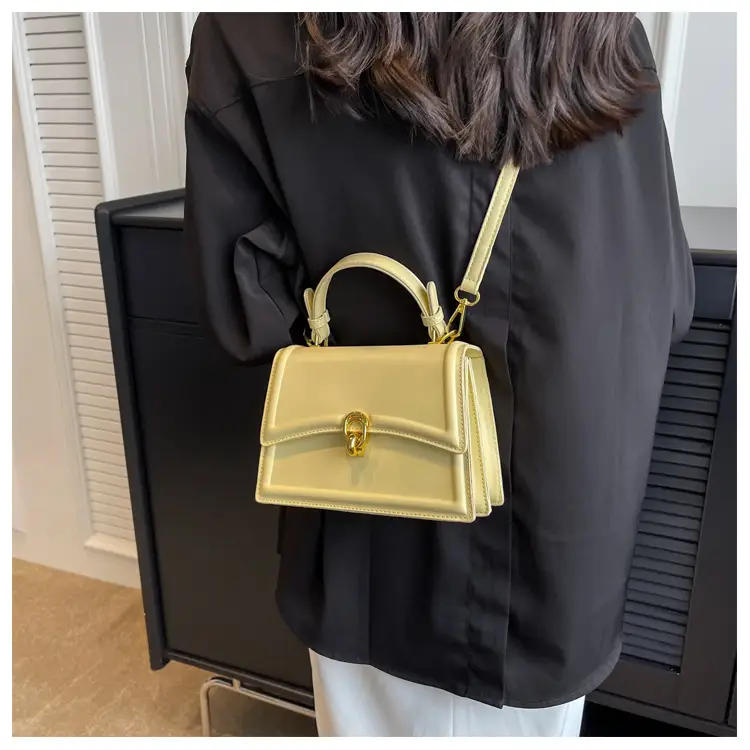 Women's Cream Satchel Shoulder Bag with Gold Clasp — feature 31