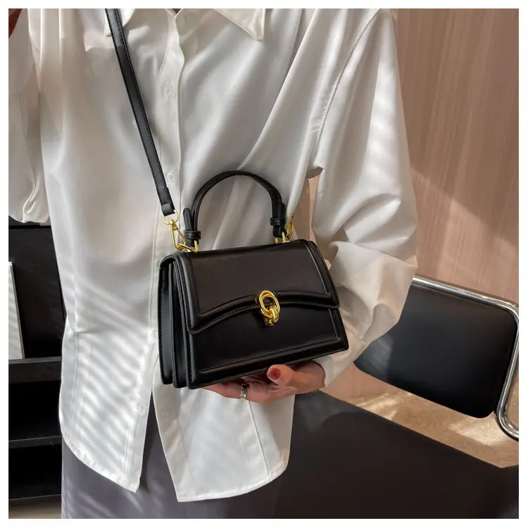 Women's Cream Satchel Shoulder Bag with Gold Clasp — feature 34
