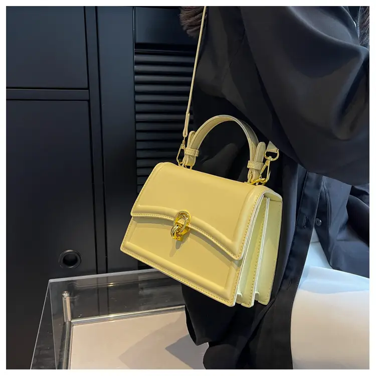 Women's Cream Satchel Shoulder Bag with Gold Clasp — feature 44