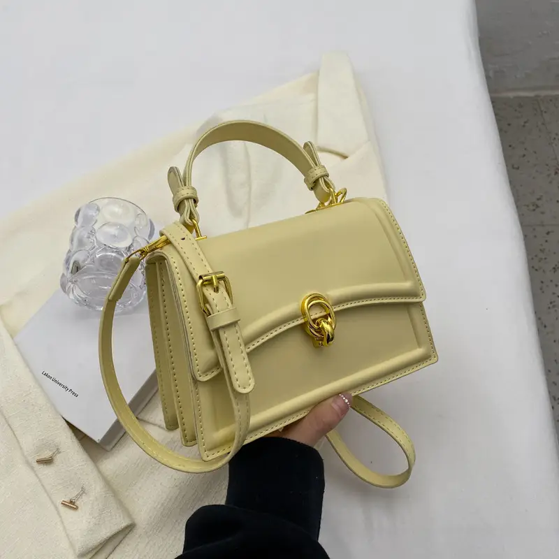Women's Cream Satchel Shoulder Bag with Gold Clasp - Image 3