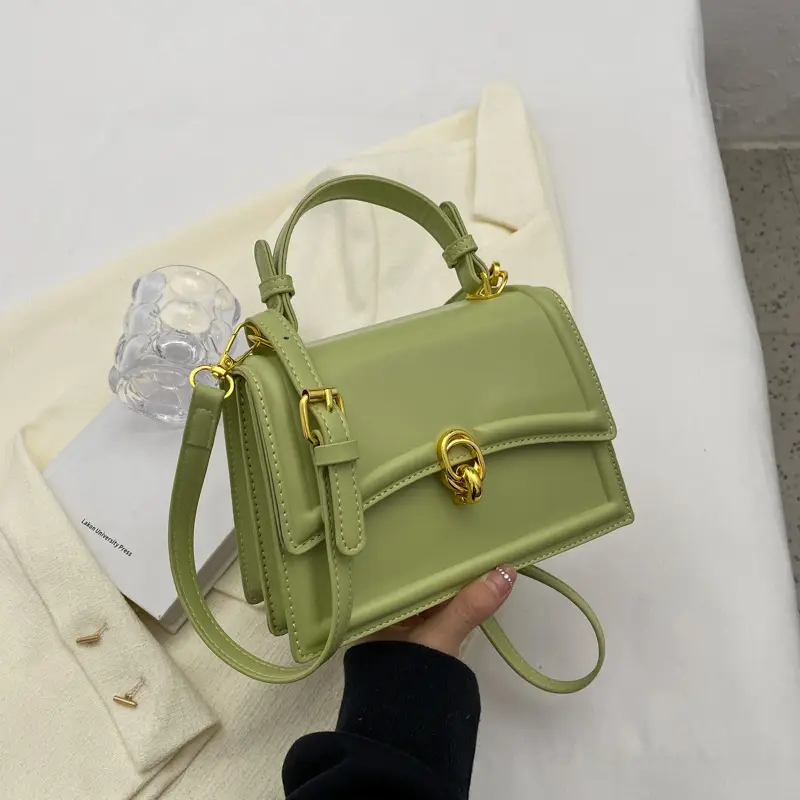 Women's Cream Satchel Shoulder Bag with Gold Clasp - Image 4