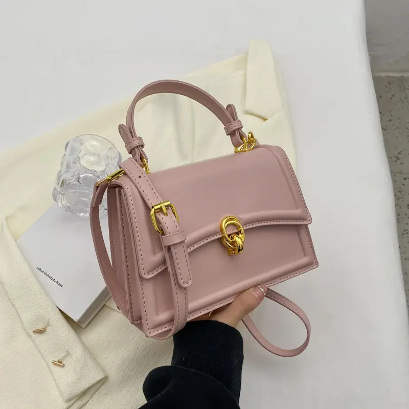Women's Cream Satchel Shoulder Bag with Gold Clasp - Image 5
