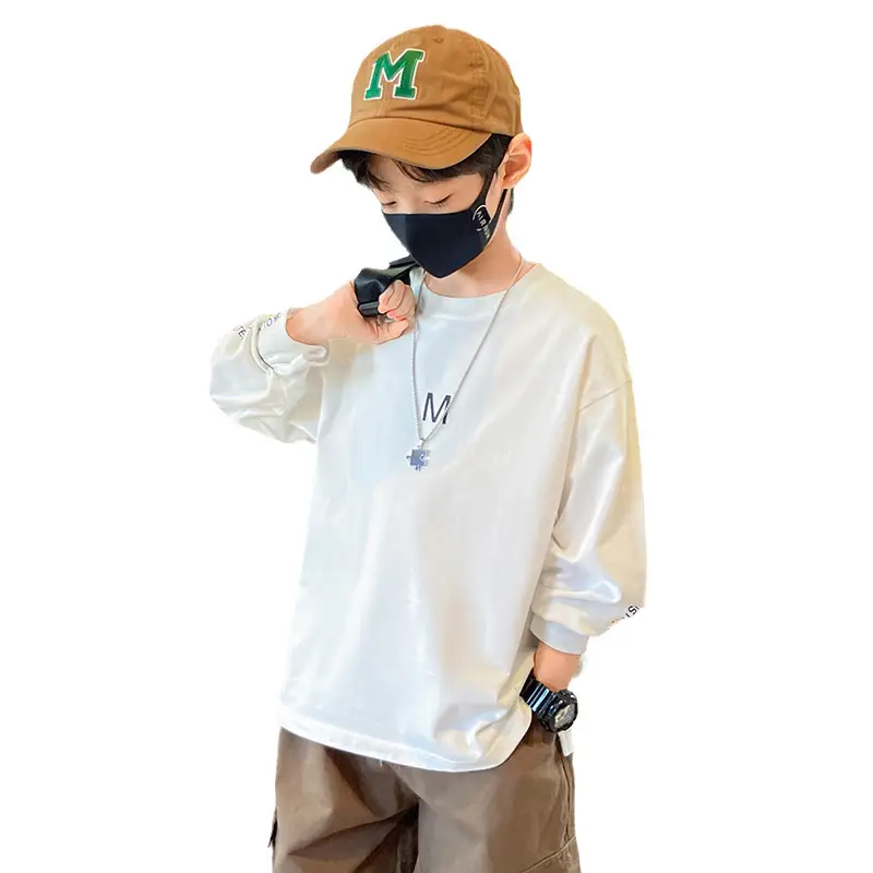 Children Long Sleeve T-Shirt White Cotton 2025 Spring - Image 8