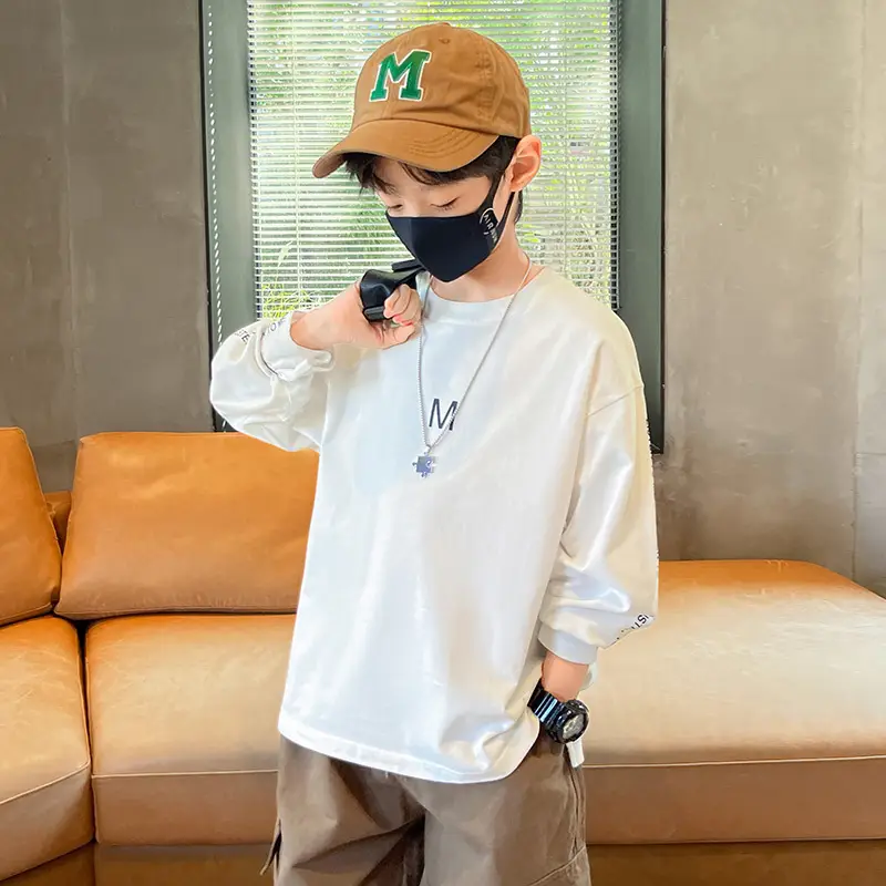 Children Long Sleeve T-Shirt White Cotton 2025 Spring - Image 2