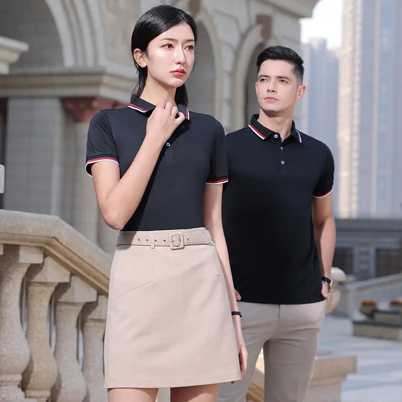 Men & Women Black Polo Shirt with Belt & Skirt Set - Image 14