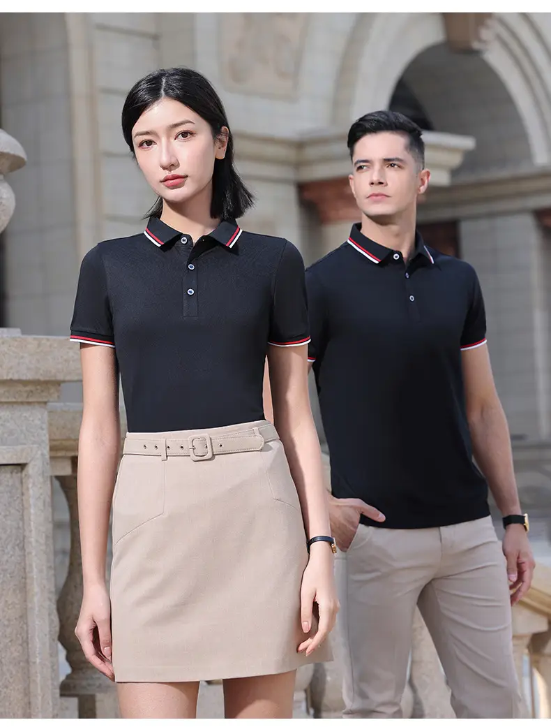 Men & Women Black Polo Shirt with Belt & Skirt Set — feature 14