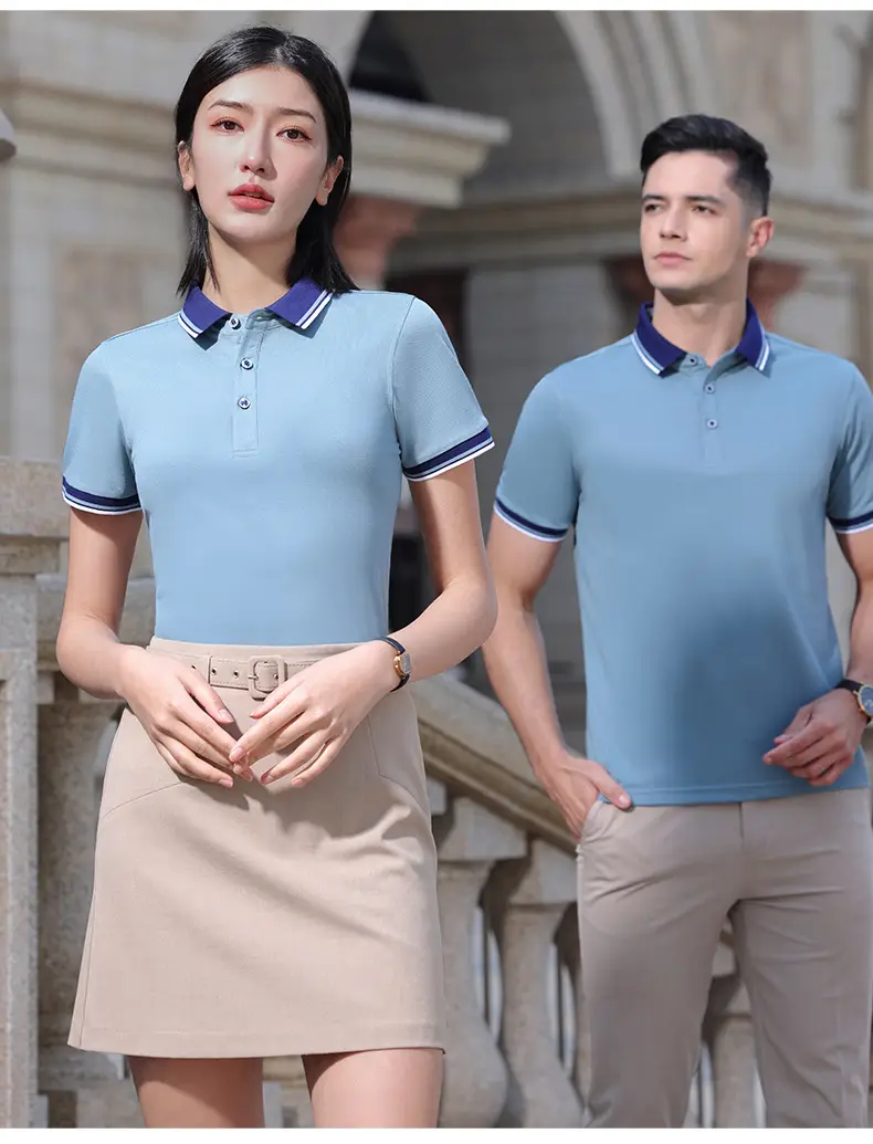 Men & Women Black Polo Shirt with Belt & Skirt Set — feature 18