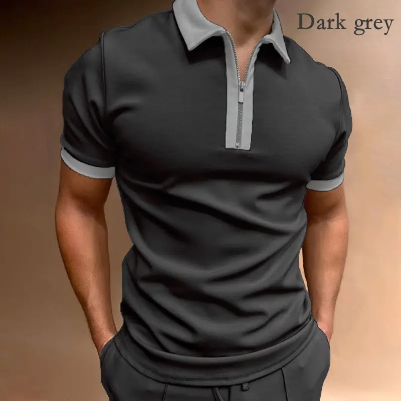 Men's Digital Printed Polo Shirt Light Grey Short Sleeve