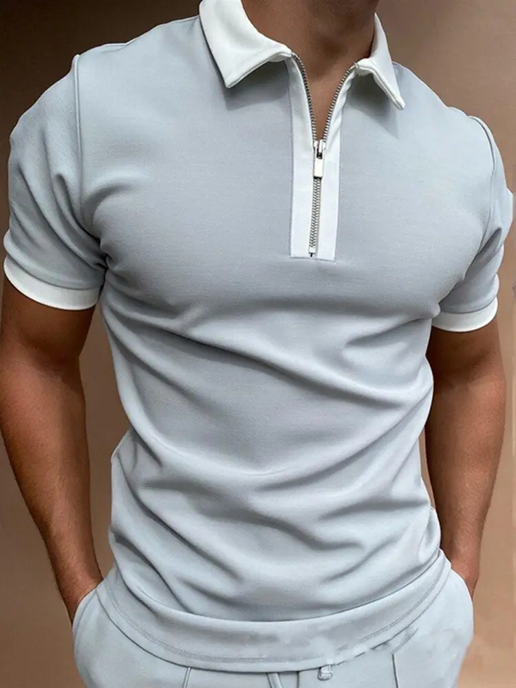 Men's Digital Printed Polo Shirt Light Grey Short Sleeve