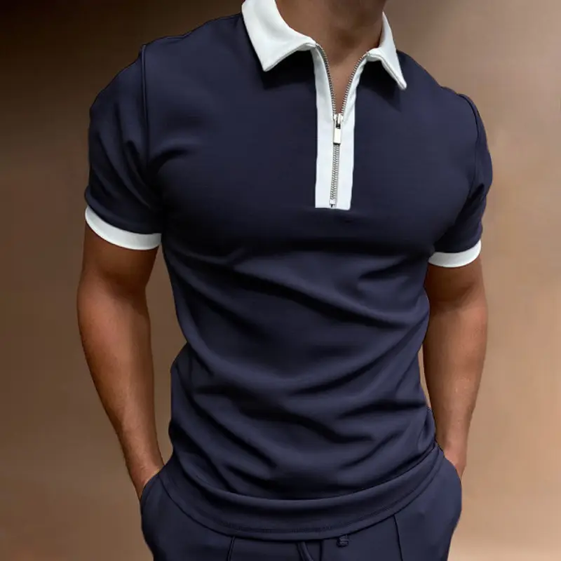 Men's Digital Printed Polo Shirt Light Grey Short Sleeve