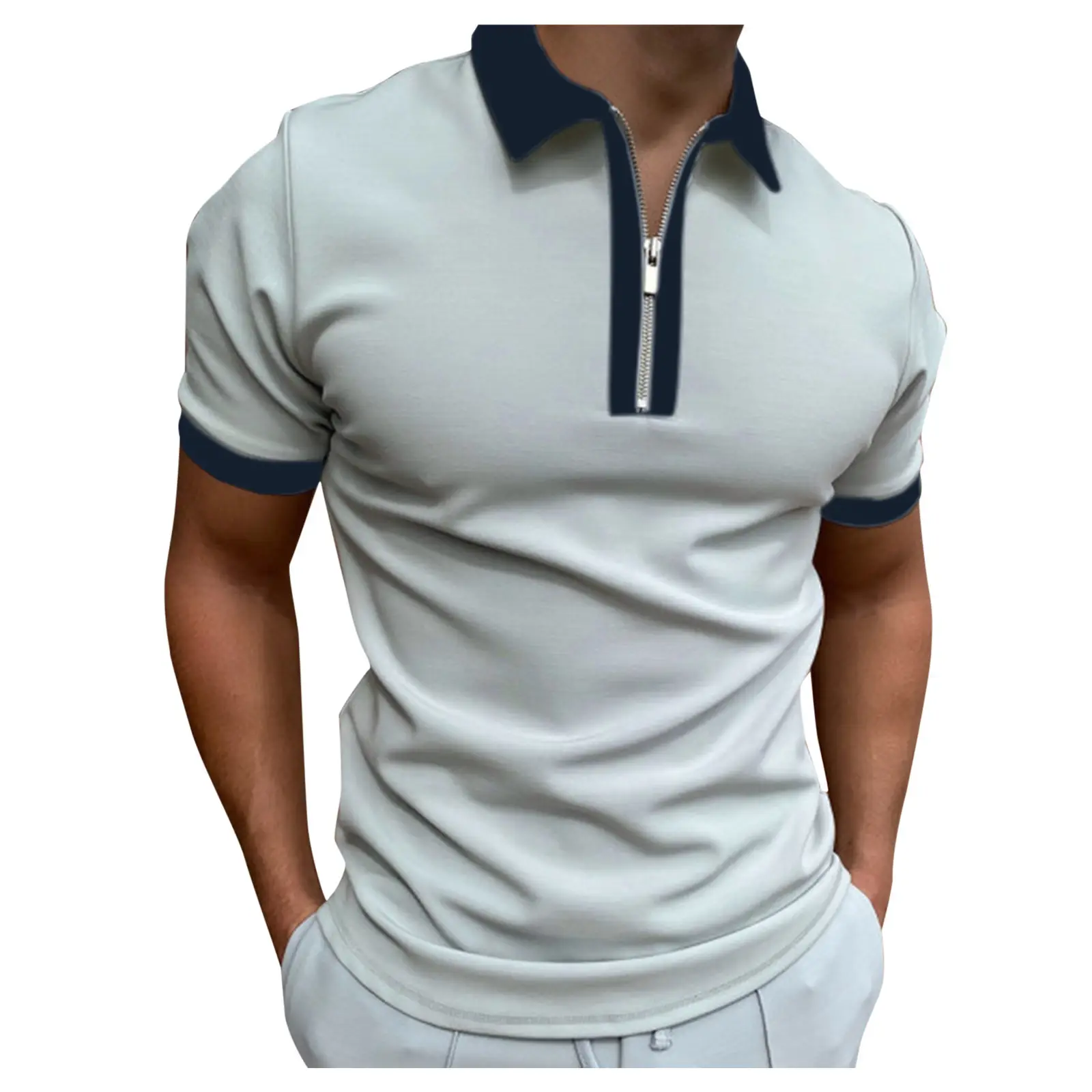 Men's Digital Printed Polo Shirt Light Grey Short Sleeve