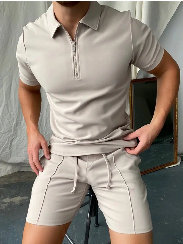 Men's Digital Printed Polo Shirt Light Grey Short Sleeve