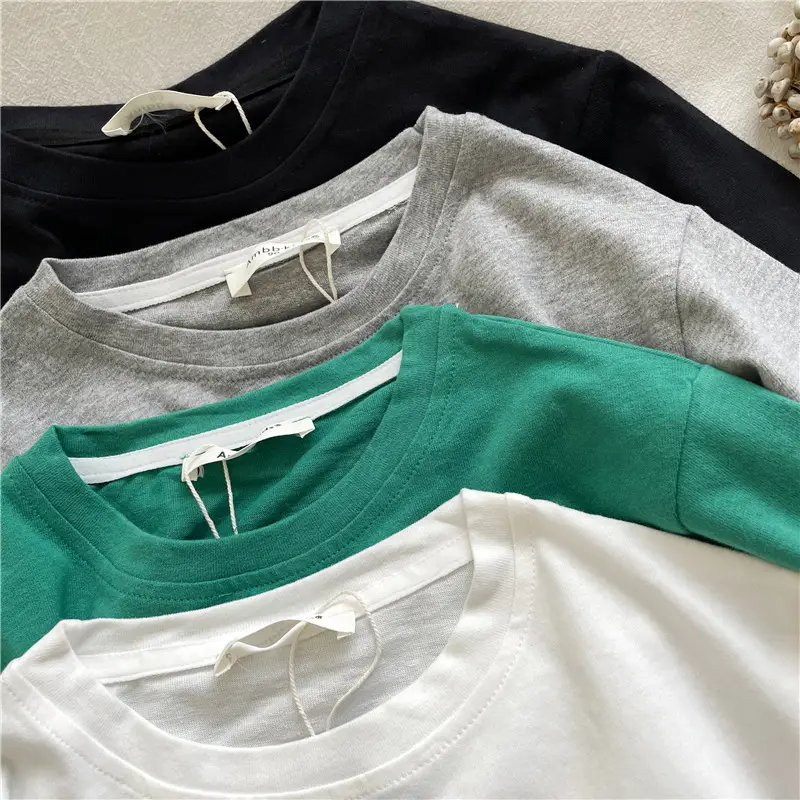 Kids Cotton T-Shirt Green White Korean Style Loose Fit - Image 7
