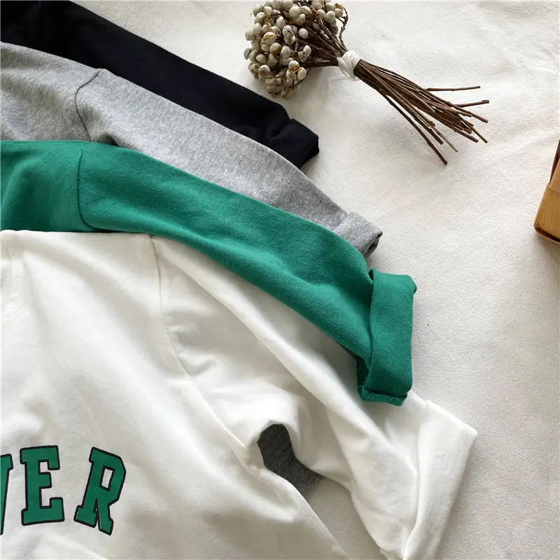 Kids Cotton T-Shirt Green White Korean Style Loose Fit - Image 8