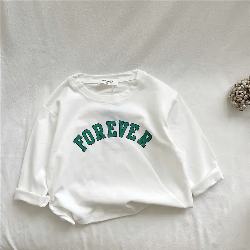 Kids Cotton T-Shirt Green White Korean Style Loose Fit - Image 9