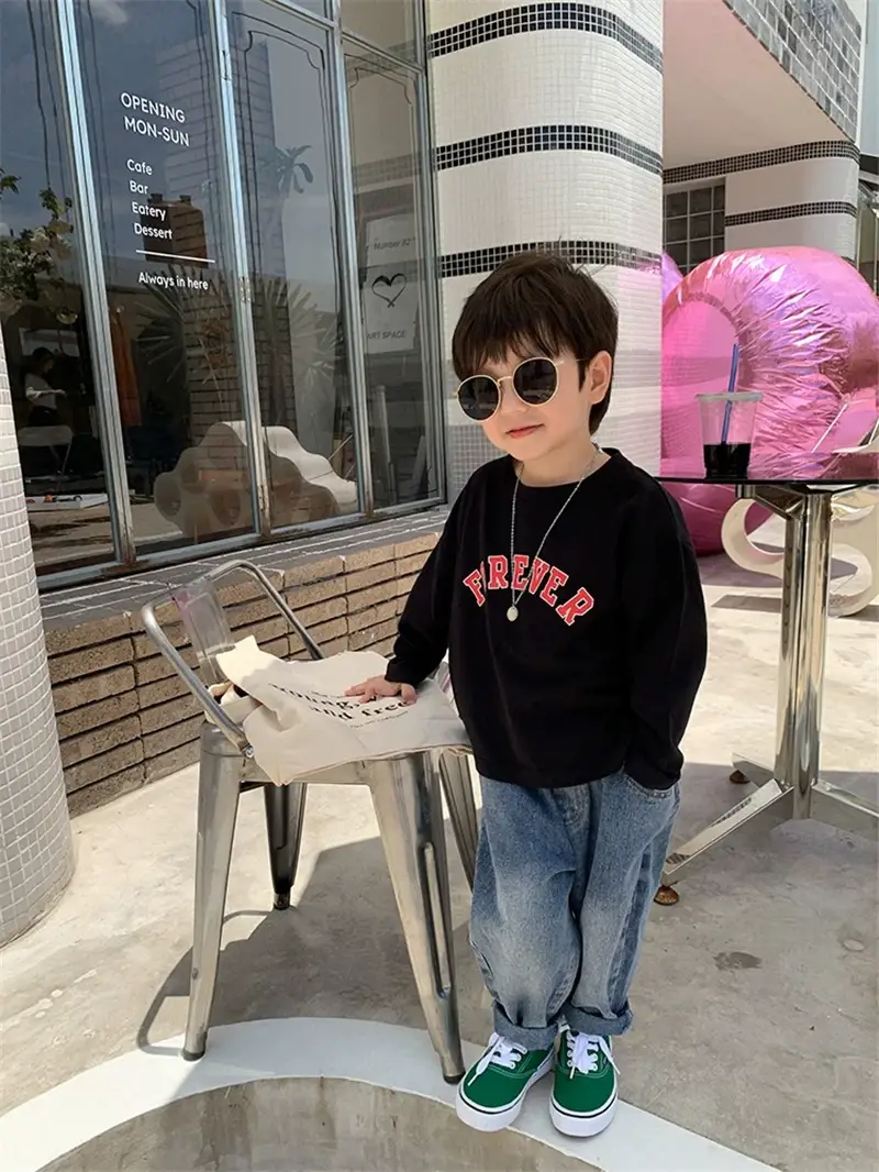 Kids Cotton T-Shirt Green White Korean Style Loose Fit — feature 10