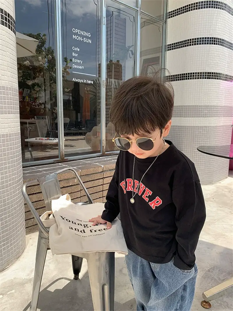 Kids Cotton T-Shirt Green White Korean Style Loose Fit — feature 11
