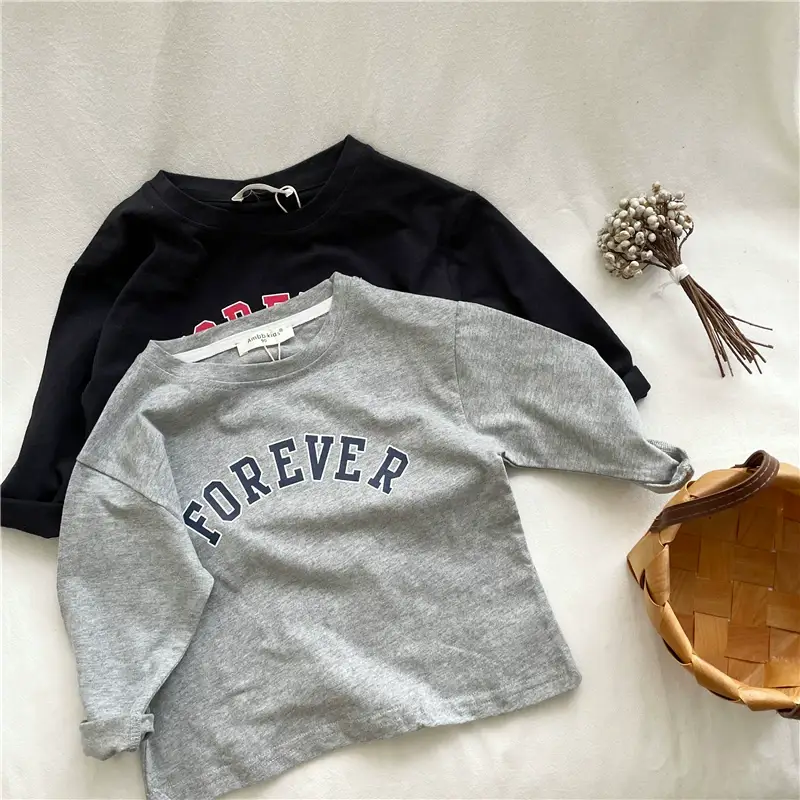 Kids Cotton T-Shirt Green White Korean Style Loose Fit — feature 18