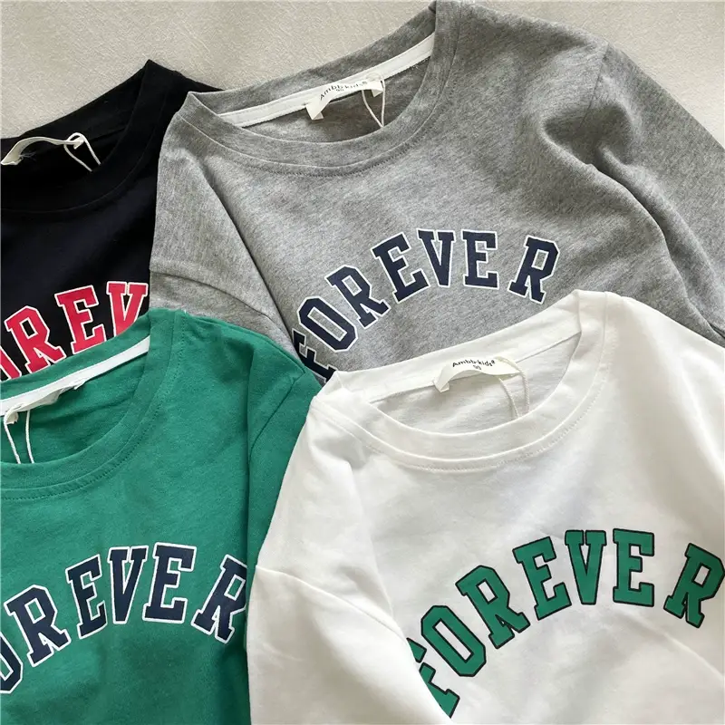 Kids Cotton T-Shirt Green White Korean Style Loose Fit — feature 20