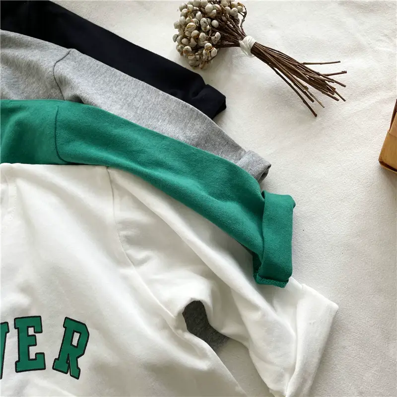 Kids Cotton T-Shirt Green White Korean Style Loose Fit — feature 21