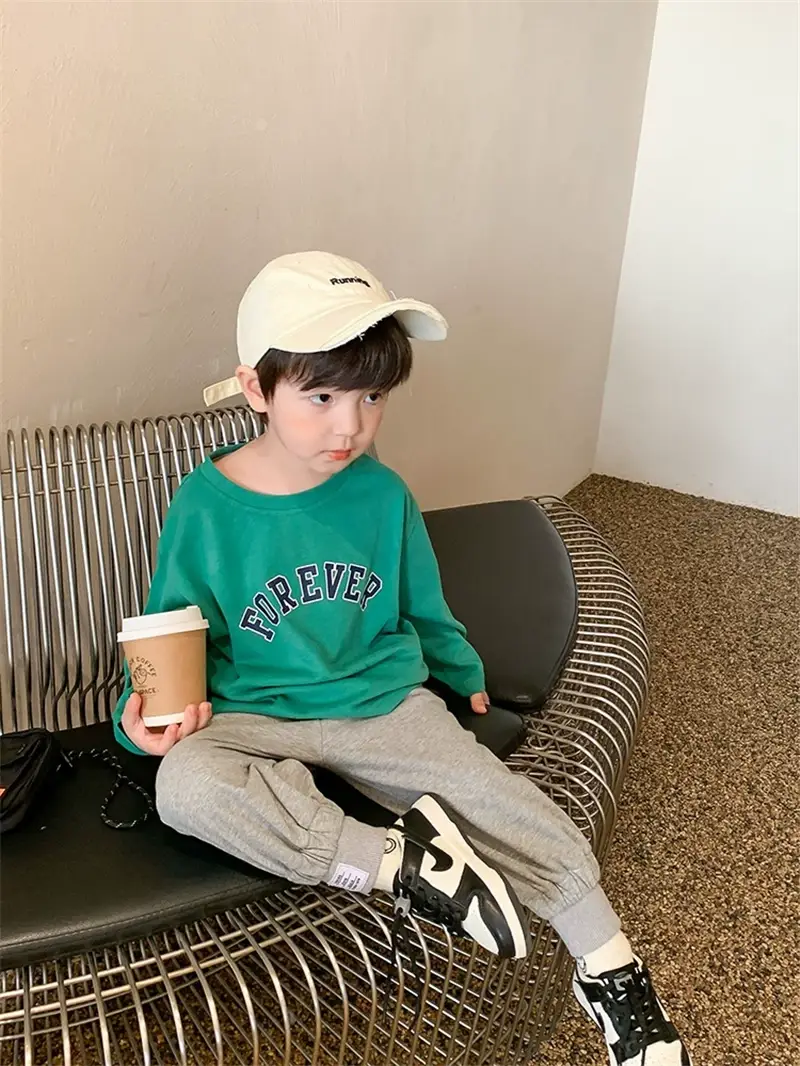 Kids Cotton T-Shirt Green White Korean Style Loose Fit — feature 6