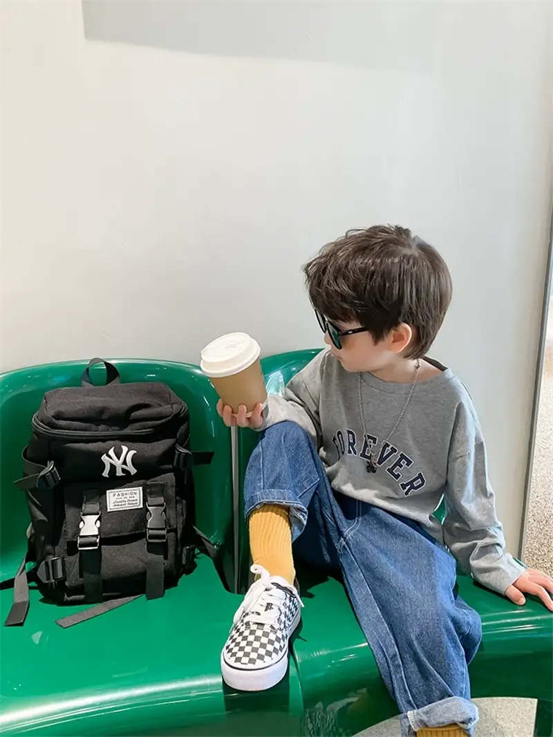 Kids Cotton T-Shirt Green White Korean Style Loose Fit — feature 7