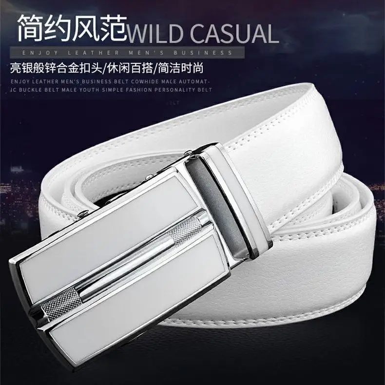 Men's Khaki Leather Belt with Automatic Buckle 3.5cm - Image 6