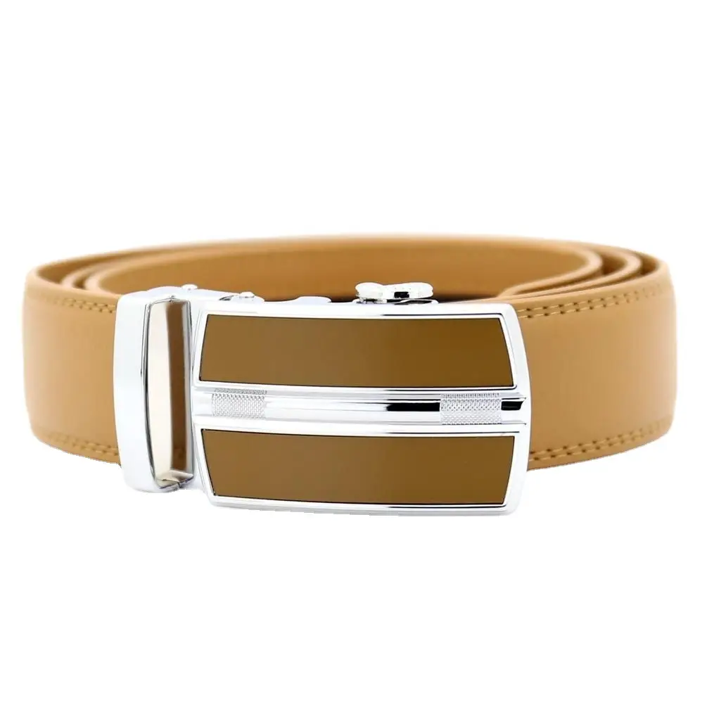 Men's Khaki Leather Belt with Automatic Buckle 3.5cm - Image 8