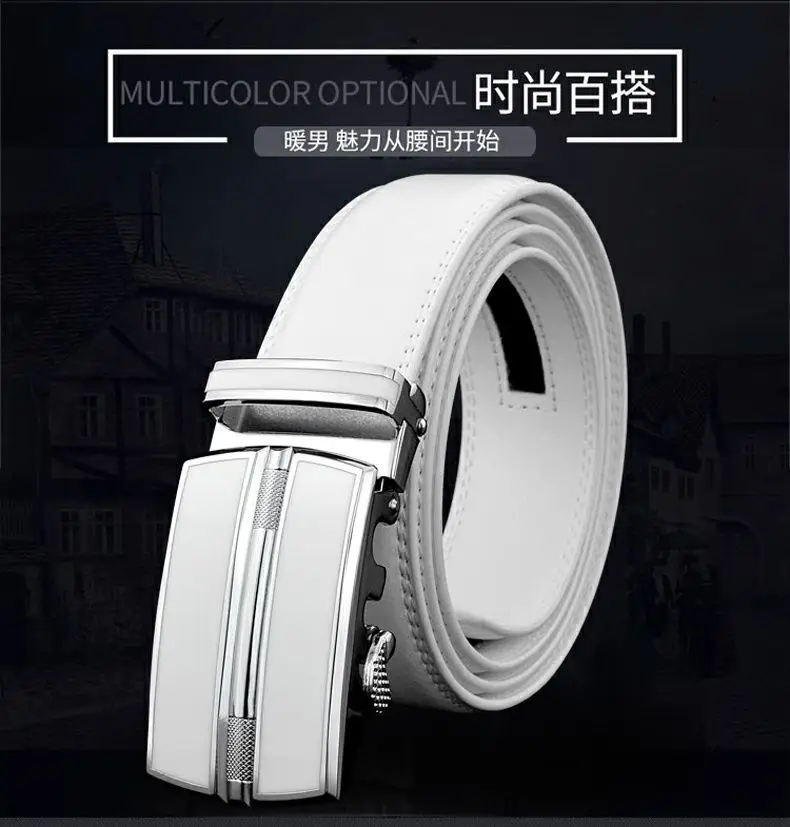 Men's Khaki Leather Belt with Automatic Buckle 3.5cm β feature 3