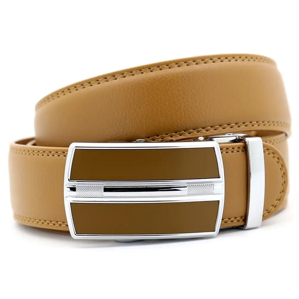 Men's Khaki Leather Belt with Automatic Buckle 3.5cm β feature 9