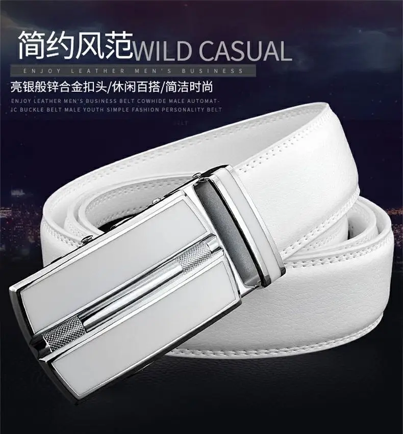 Men's Khaki Leather Belt with Automatic Buckle 3.5cm - Image 2