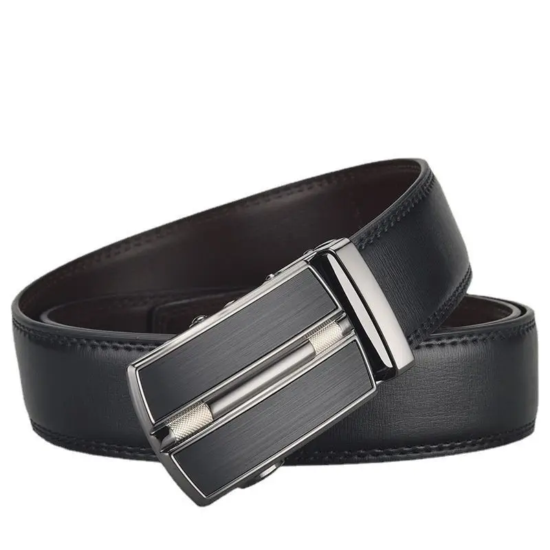 Men's Khaki Leather Belt with Automatic Buckle 3.5cm - Image 3