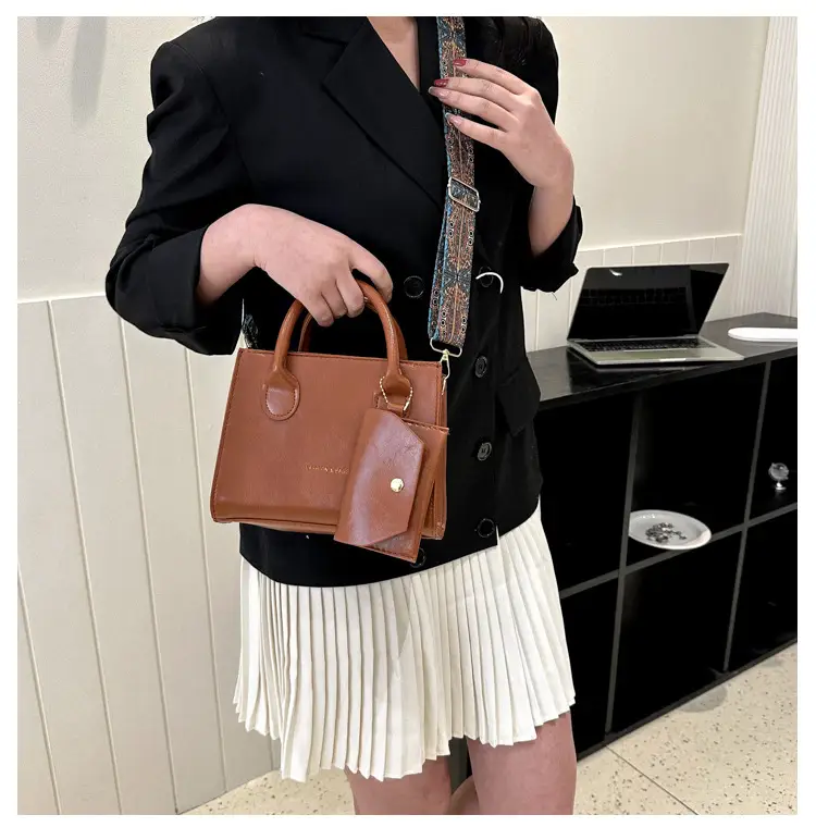 Women's Beige Shoulder Messenger Bag with Printed Strap — feature 13