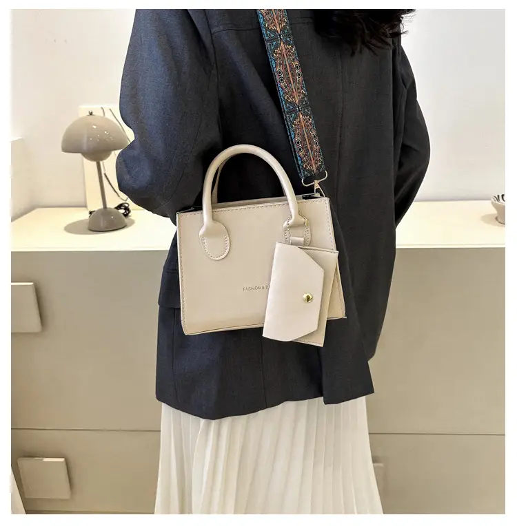 Women's Beige Shoulder Messenger Bag with Printed Strap — feature 18