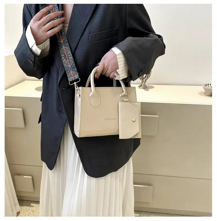Women's Beige Shoulder Messenger Bag with Printed Strap — feature 19
