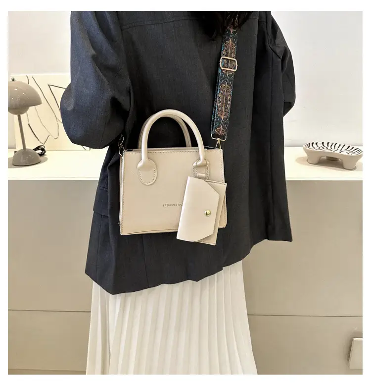 Women's Beige Shoulder Messenger Bag with Printed Strap — feature 20