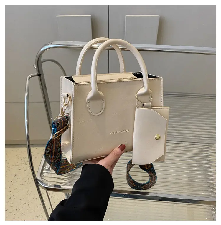 Women's Beige Shoulder Messenger Bag with Printed Strap — feature 23