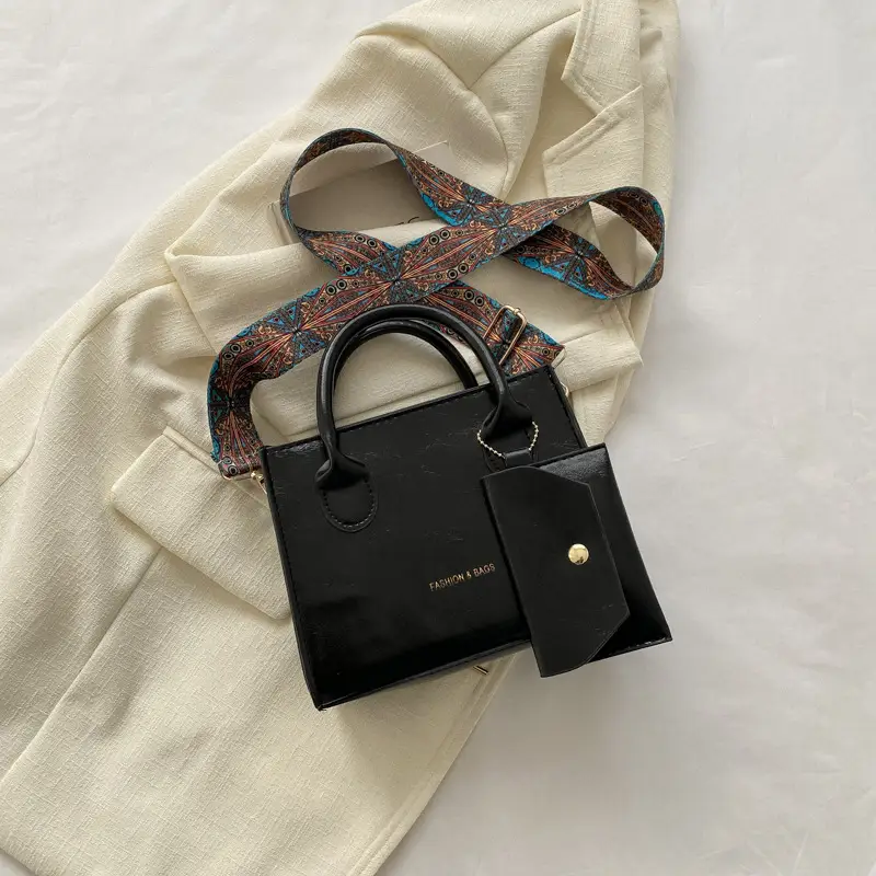Women's Beige Shoulder Messenger Bag with Printed Strap - Image 2