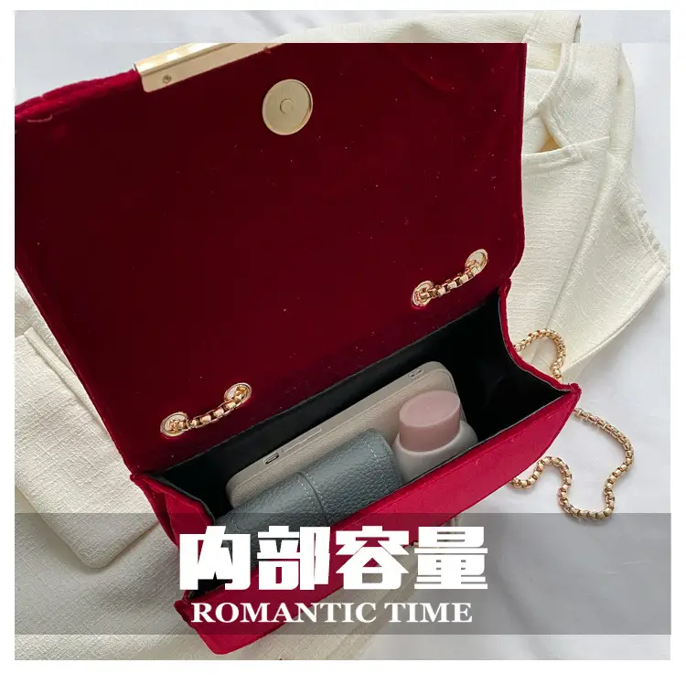 Women Velvet Chain Shoulder Bag Red Spring 2023 — feature 10