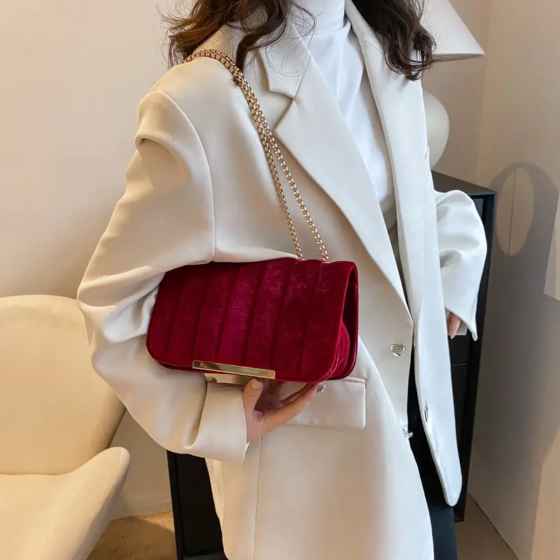 Women Velvet Chain Shoulder Bag Red Spring 2023 — feature 12