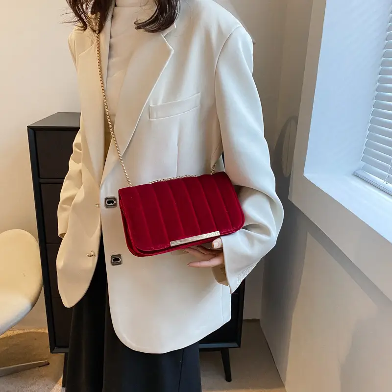 Women Velvet Chain Shoulder Bag Red Spring 2023 — feature 13
