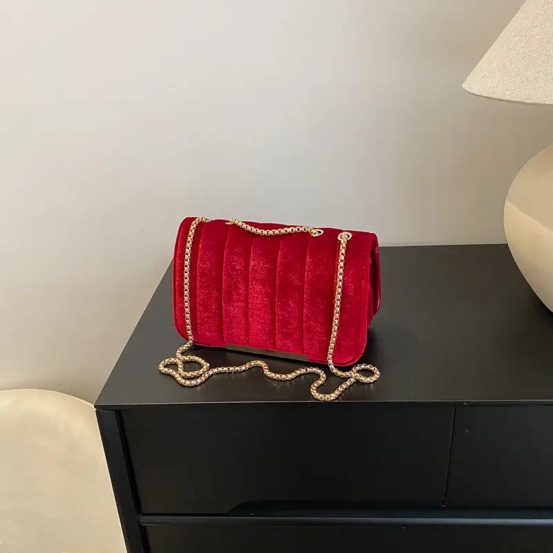 Women Velvet Chain Shoulder Bag Red Spring 2023 — feature 25