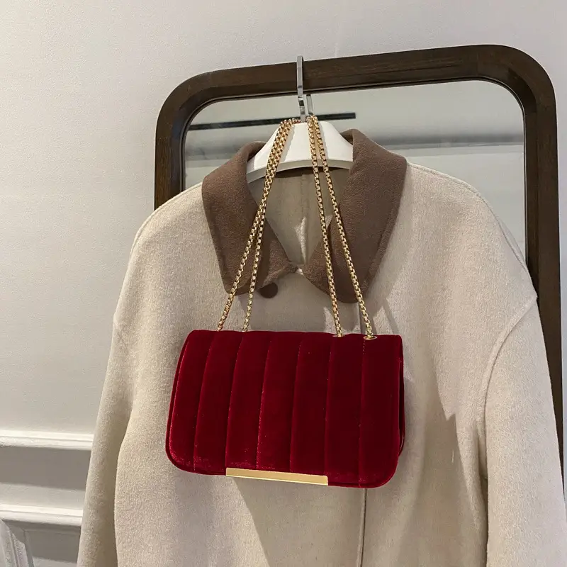 Women Velvet Chain Shoulder Bag Red Spring 2023 — feature 26