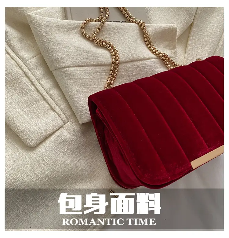 Women Velvet Chain Shoulder Bag Red Spring 2023 — feature 4