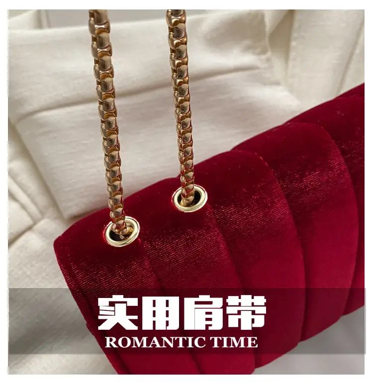 Women Velvet Chain Shoulder Bag Red Spring 2023 — feature 7