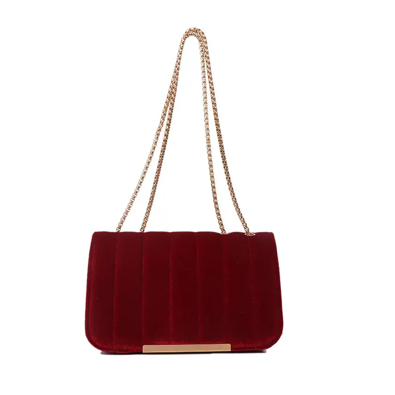 Women Velvet Chain Shoulder Bag Red Spring 2023 - Image 2