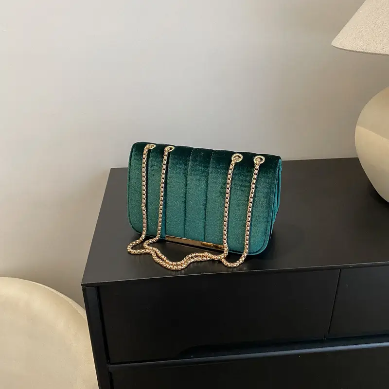 Women Velvet Chain Shoulder Bag Red Spring 2023 - Image 3