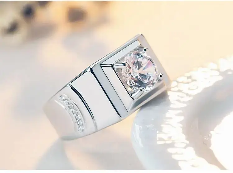 Platinum Diamond Ring for Men with Zircon Design - Image 4