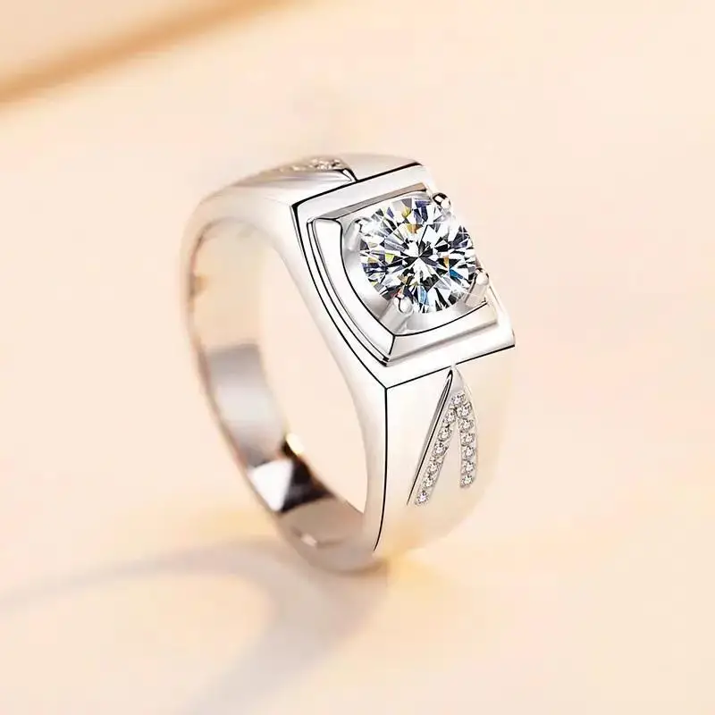 Platinum Diamond Ring for Men with Zircon Design - Image 5